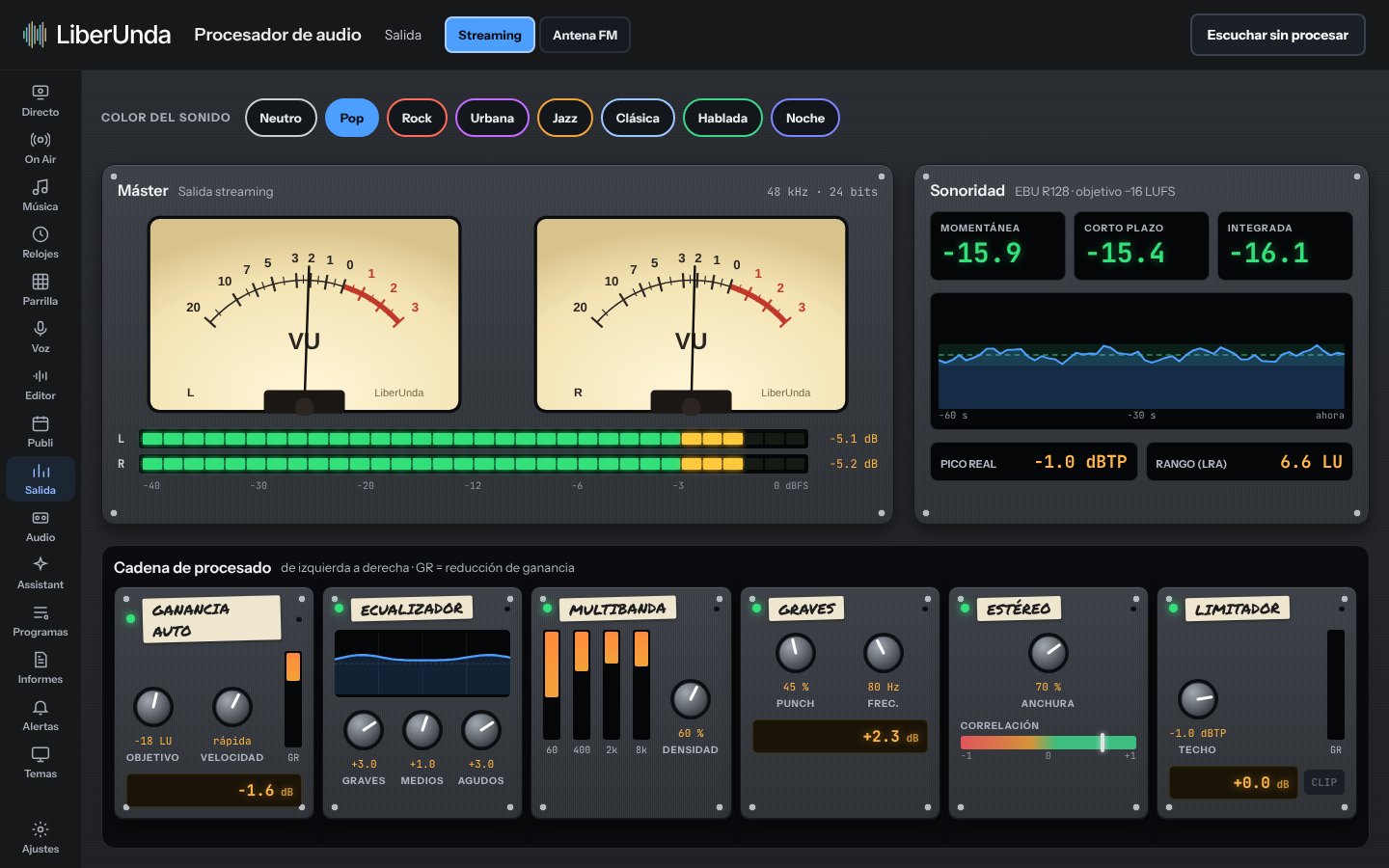 Procesador de audio con el aspecto Consola analógica