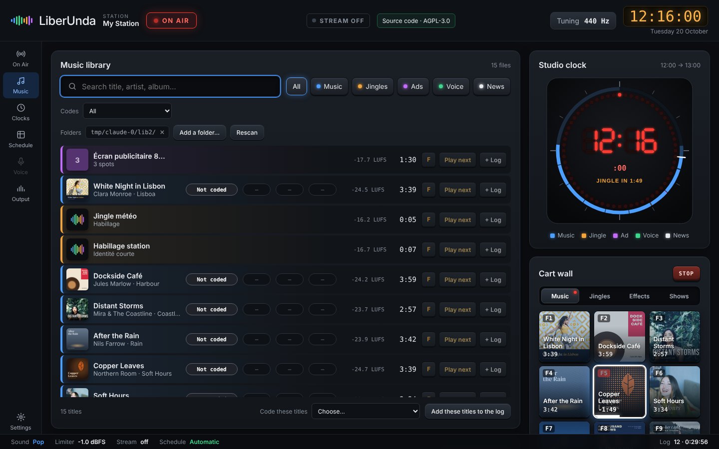 Music library with BPM, loudness and markers