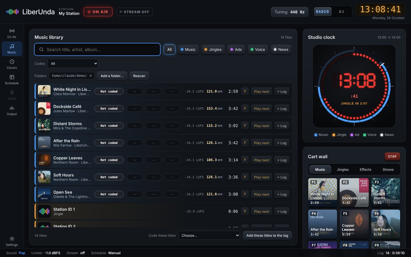 Music library with BPM, loudness and markers